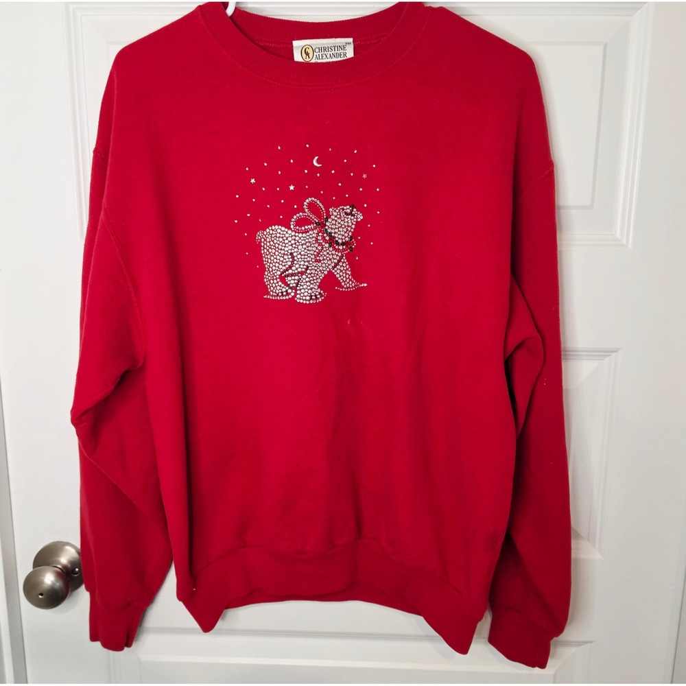 Christine Alexander Sweatshirt Womens Medium Red Cotton Polar Bear Vintage Y2K